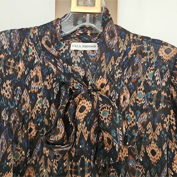Ulla Johnson Black Onyx Metallic Ada Silk Blouse Size 8 - Picture 5 of 13